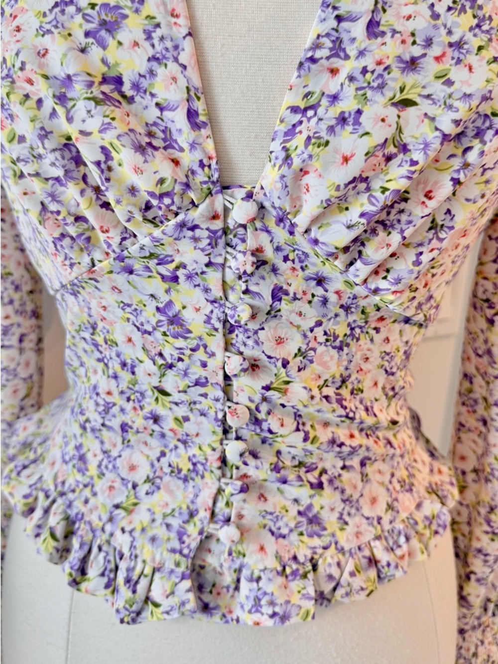 Heartloom Floral Corset-Style Blouse Smocked Waist Button Front Size S - Picture 6 of 9
